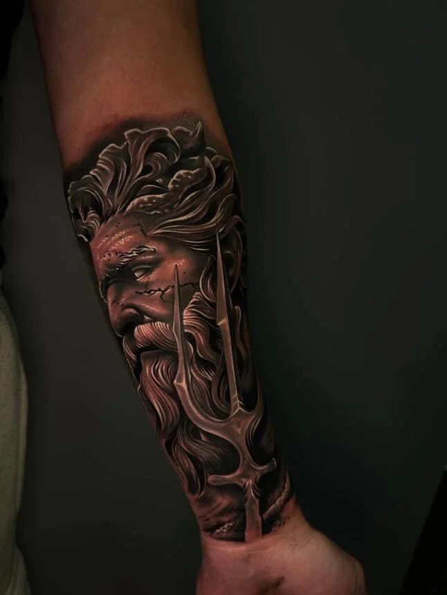 Zeus black and grey tattoo by Alex